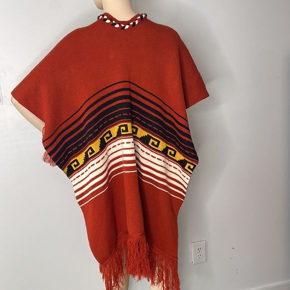 Vintage 70s Soft Knitted Boho Fringe Poncho - Picture 7 of 16